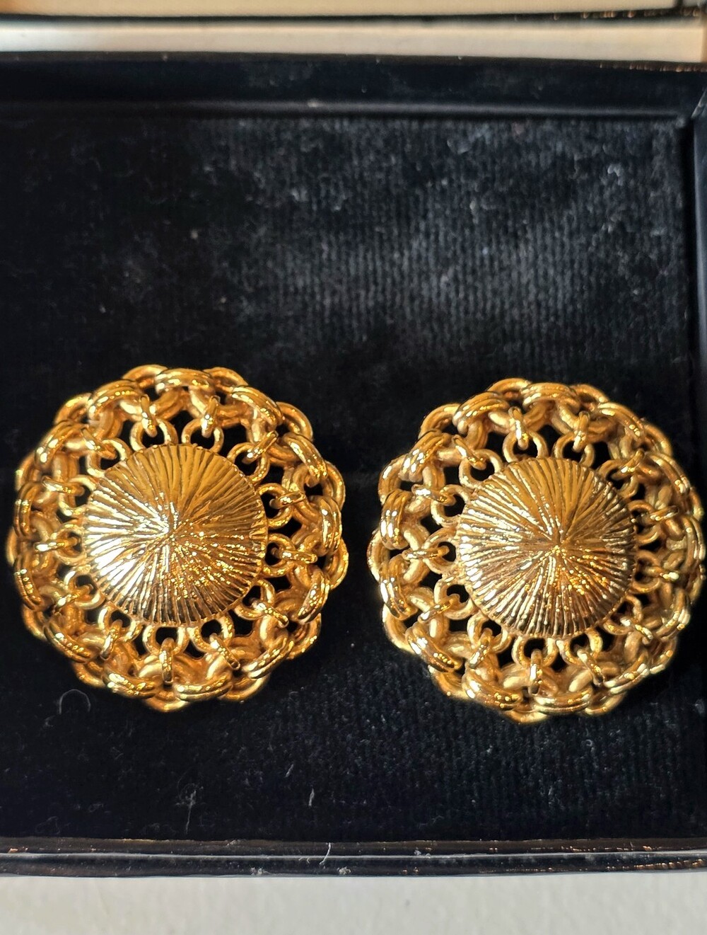CHANEL 24K Gold Plated Large Earrings With Box Vintage